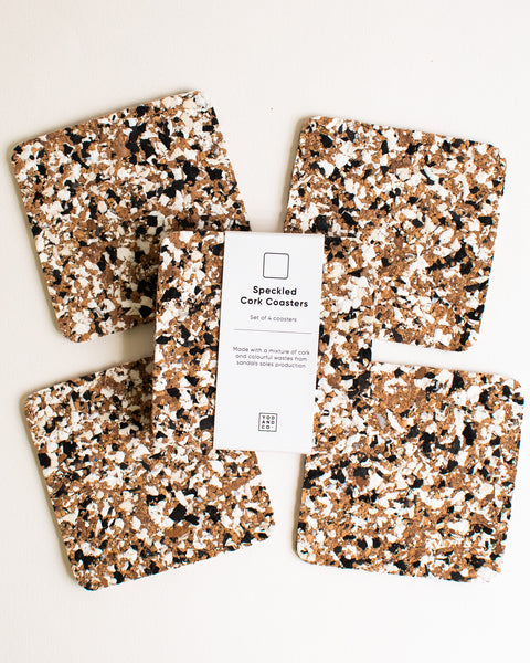 Yod and Co - Speckled Square Cork Coasters Set of 4 - Black