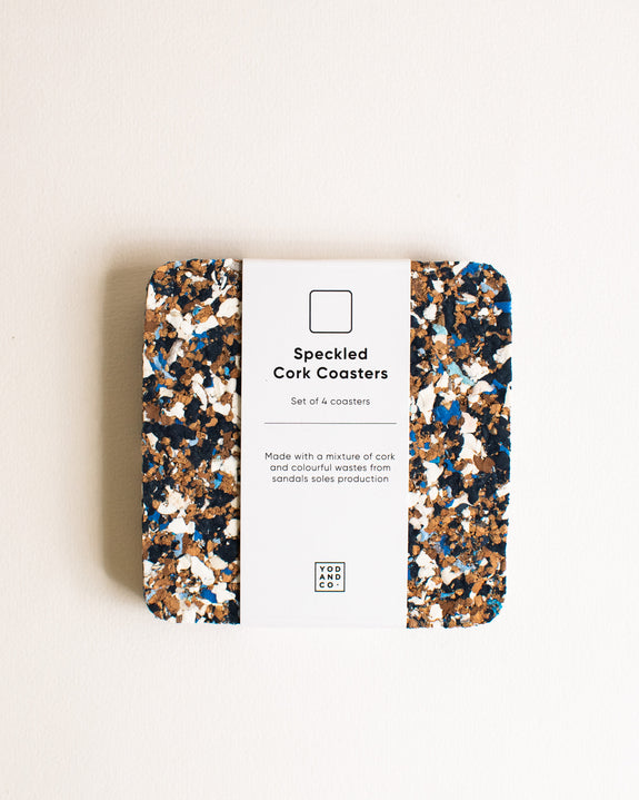 Yod and Co - Speckled Square Cork Coasters Set of 4 - Blue