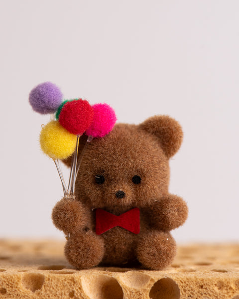 Miniature Flocked Bear with Balloons