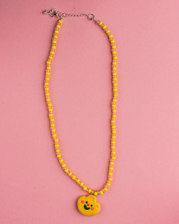 Pansy x Emily Green Ceramic Charm Necklace - Yellow Flower