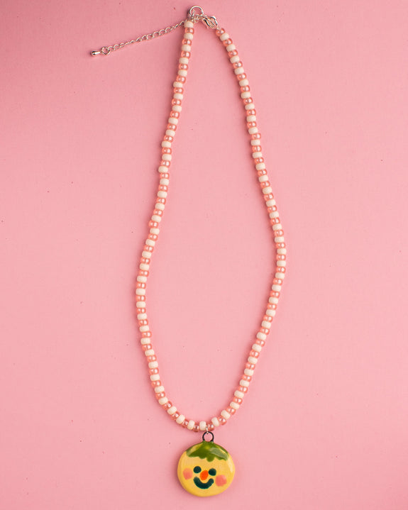Pansy x Emily Green Ceramic Charm Necklace - Yellow Face