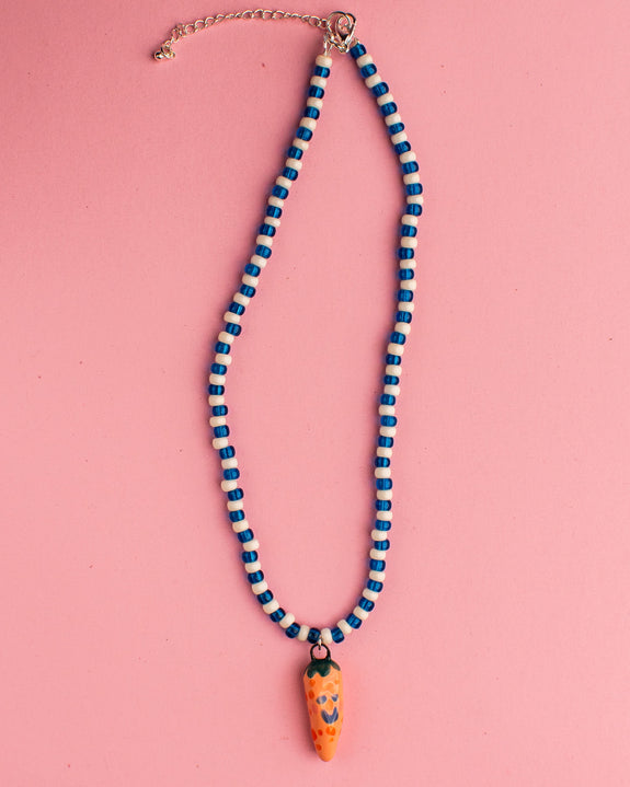 Pansy x Emily Green Ceramic Charm Necklace - Blue Carrot