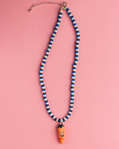 Pansy x Emily Green Ceramic Charm Necklace - Blue Carrot
