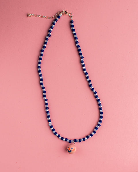 Pansy x Emily Green Ceramic Charm Necklace - Blue Face