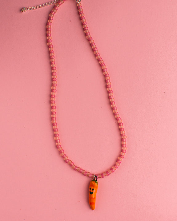 Pansy x Emily Green Ceramic Charm Necklace - Pink Carrot
