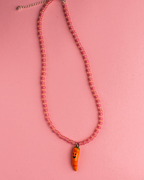 Pansy x Emily Green Ceramic Charm Necklace - Pink Carrot