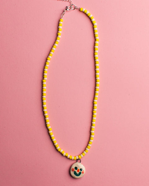 Pansy x Emily Green Ceramic Charm Necklace - Yellow and White Face