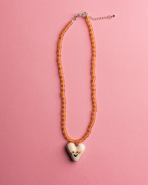 Pansy x Emily Green Ceramic Charm Necklace - White Heart