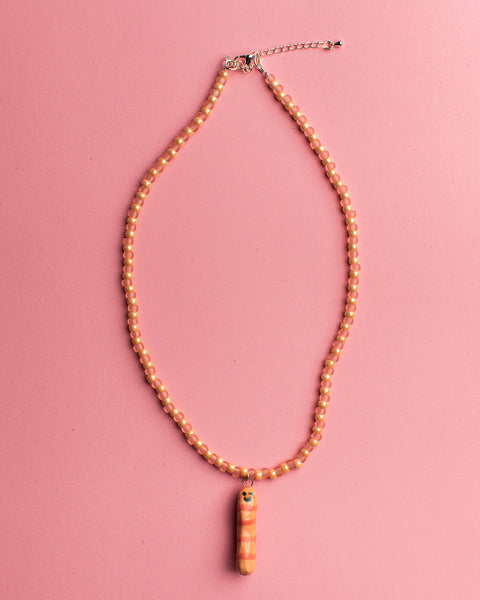 Pansy x Emily Green Ceramic Charm Necklace - Orange Worm 2