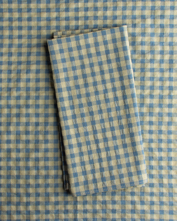 Mardi Powell - Chequered Napkin - Blue and Lime Cream