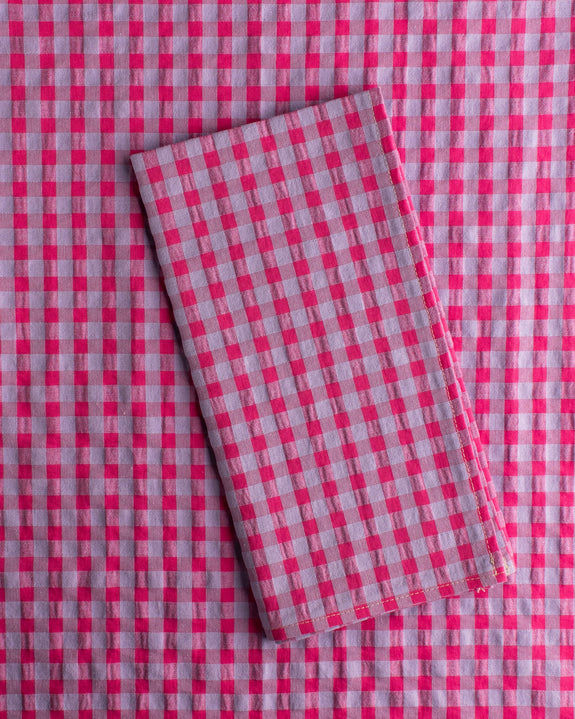 Mardi Powell - Chequered Napkin - Lilac and Hot Pink