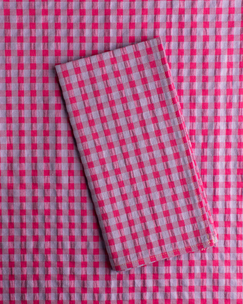 Mardi Powell - Chequered Napkin - Lilac and Hot Pink