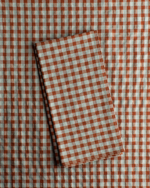 Mardi Powell - Chequered Napkin - Chocolate and Pale Aqua