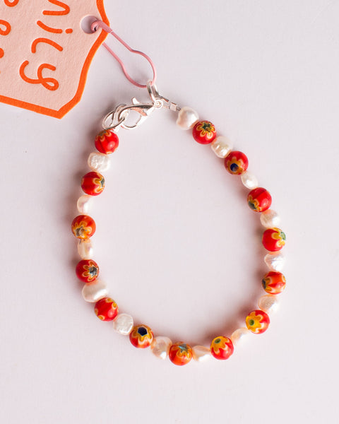 Emily Green - Millefiori & Pearl Bracelet - Rust