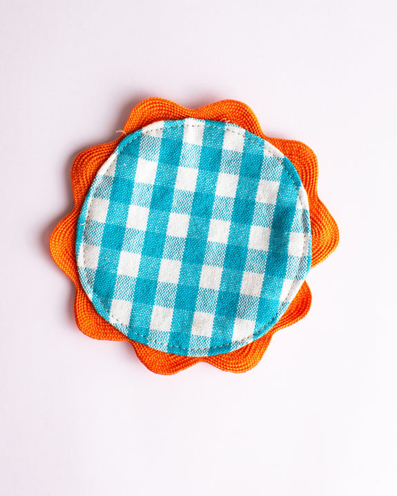 Mardi Powell - Coaster - Aqua and Orange Ricrac