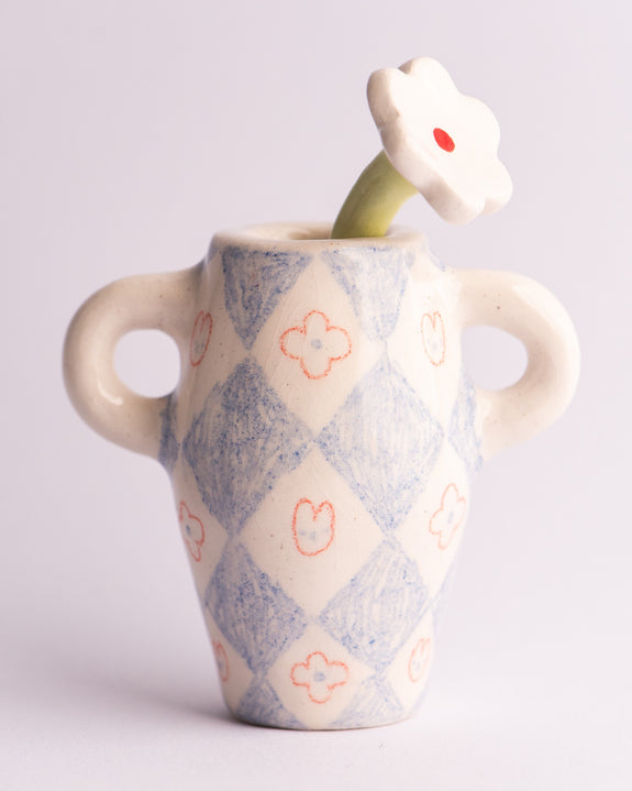 Milo Hachim - Mini Vase - Diamond Check Blue