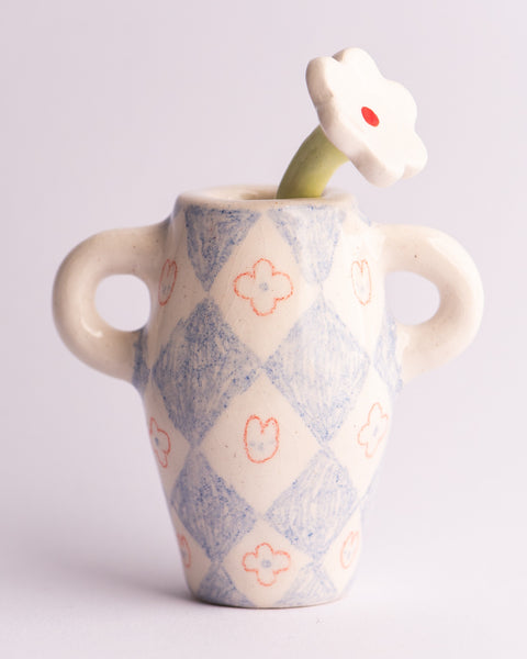 Milo Hachim - Mini Vase - Diamond Check Blue