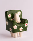 Milo Hachim - Cat in Armchair - Green Flowers