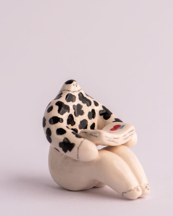 Milo Hachim - Mini Reader Ceramic Figure - Cow Print 1