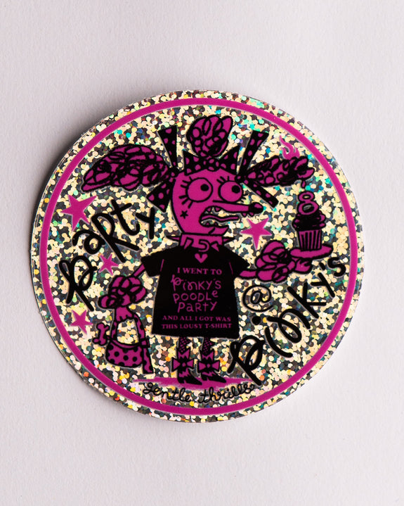Gentle Thrills x Pinky's - Pinky's Poodle Party Glitter Vinyl Sticker