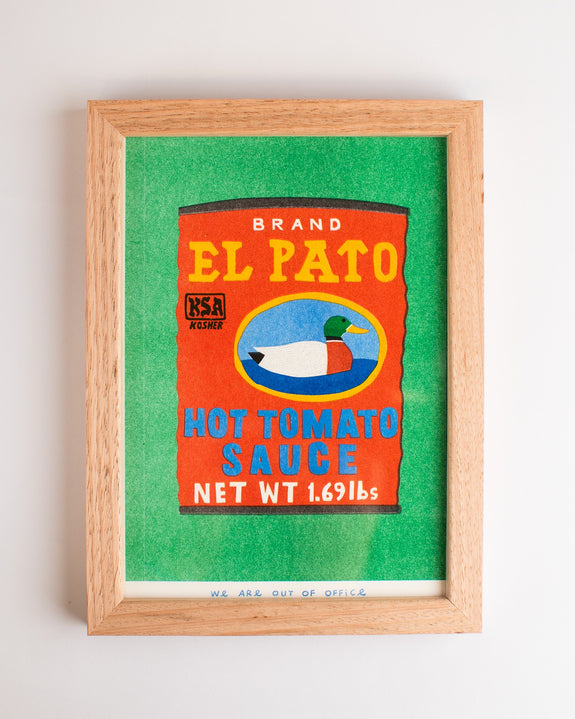 We are out of Office - Raw Ash FRAMED Riso Print - A Can Of Hot Tomato Sauce