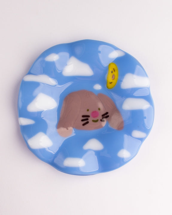 Lawn Bowls - 13cm Glass Plate - Cloud Puppy
