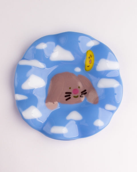 Lawn Bowls - 13cm Glass Plate - Cloud Puppy