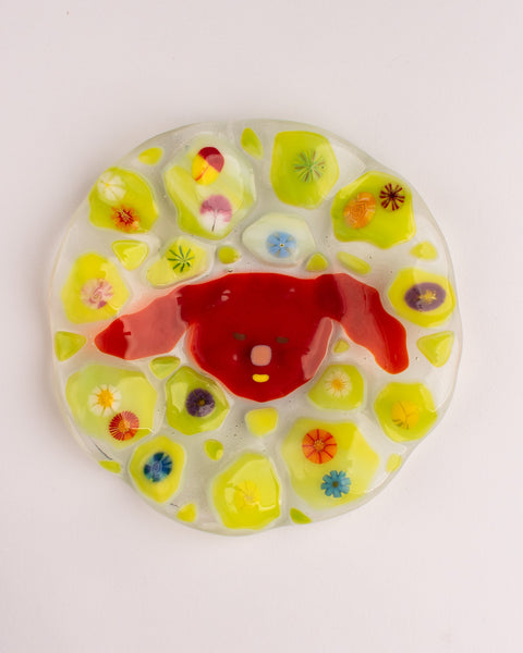 Lawn Bowls - 13cm Glass Plate - Red Puppy