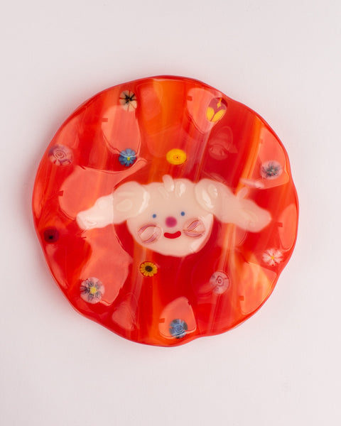 Lawn Bowls - 13cm Glass Plate - White Puppy