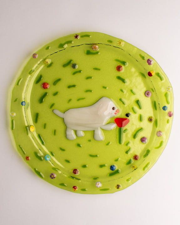 Lawn Bowls - 30cm Plate - Puppy Flower