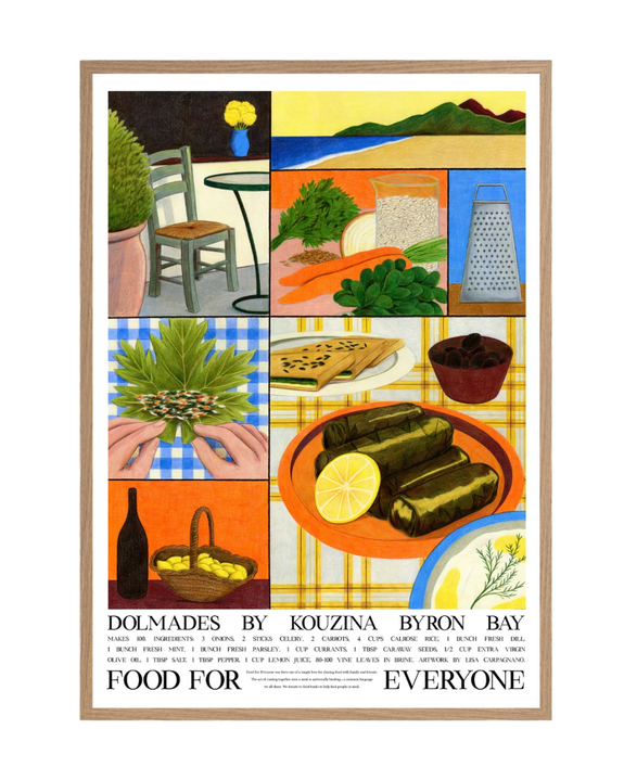 Food For Everyone - A3 Print - Dolmades by Kouzina Byron Bay by Phoebe Hara Tunis and Lisa Carpagnano