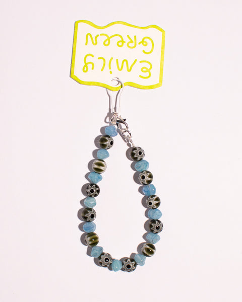 Emily Green - Olive Green Millefiori and Light Blue Beaded Bracelet