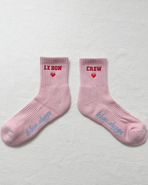 Le Bon Shoppe - Embroidered Crew Socks - Strawberry Milk