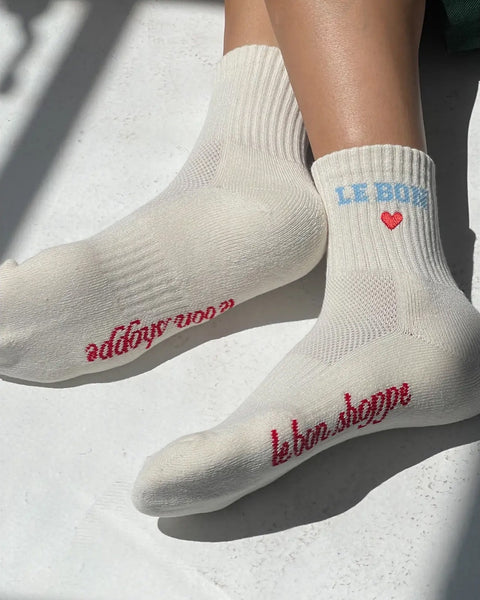 Le Bon Shoppe - Embroidered Crew Socks - Vanilla