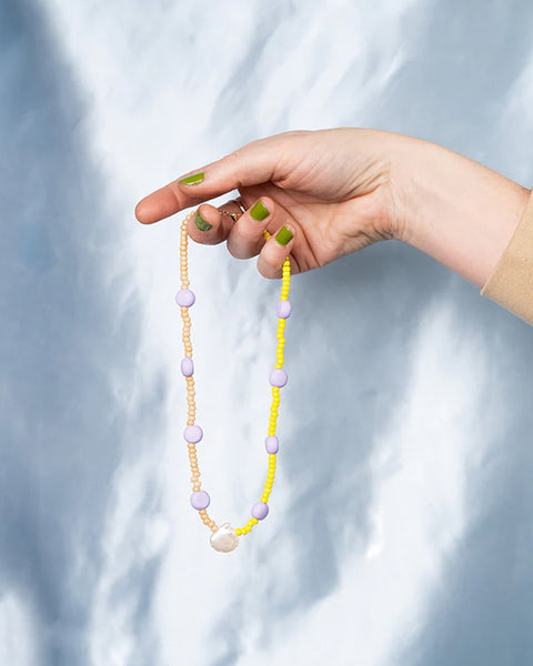 Emily Green - Splits - Glass and Clay Necklace in Champagne, Lilac and Dandelion