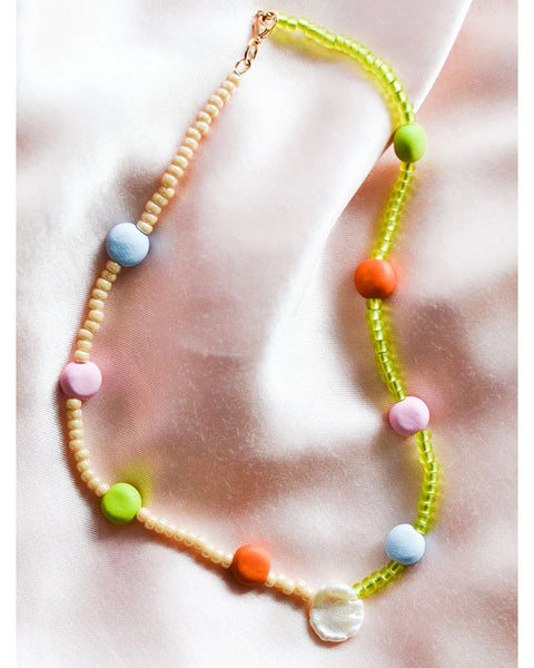 Emily Green - Splits Glass and Clay Necklace in Champagne, Wasabi and Powder Blue
