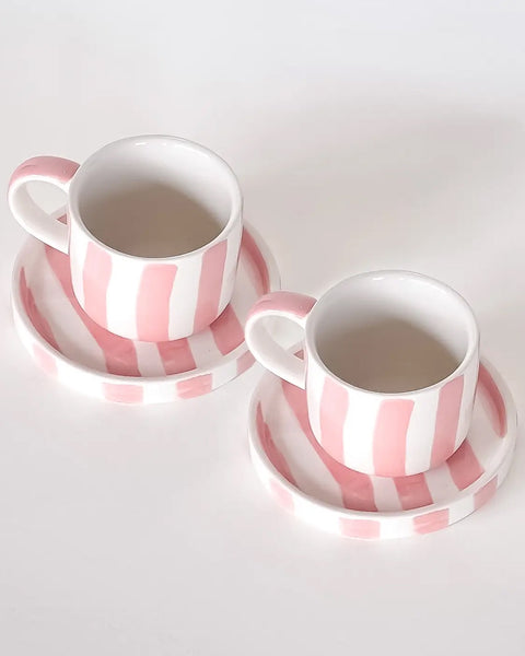 Magazin Minori - Espresso Stripes - Incanto Rose - (Set of 2 Espresso Cups & Saucers)