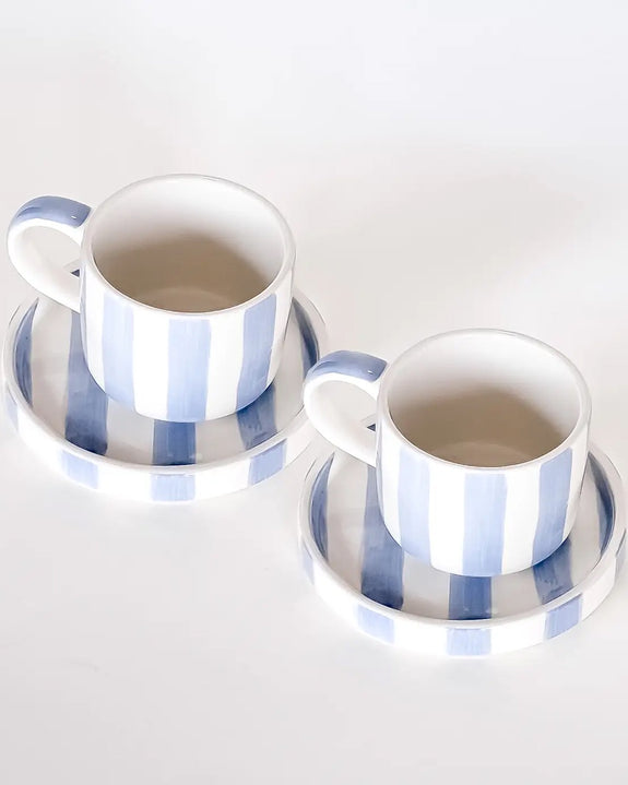 Magazin Minori - Espresso Stripes - Morning Azzurro - (Set of 2 Espresso Cups & Saucers)
