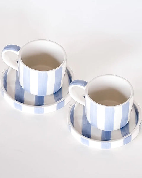 Magazin Minori - Espresso Stripes - Morning Azzurro - (Set of 2 Espresso Cups & Saucers)