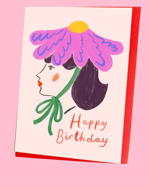 Kitty Kenda Papergoods - Flower Woman Happy Birthday Pink Greeting Card