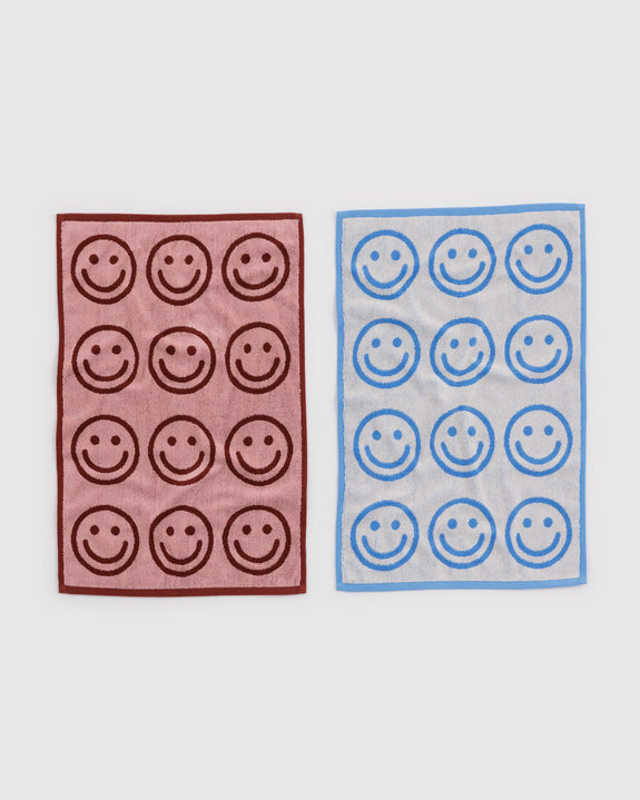 Baggu - Hand Towel Set of 2 - Sky Blue and Blush Happy
