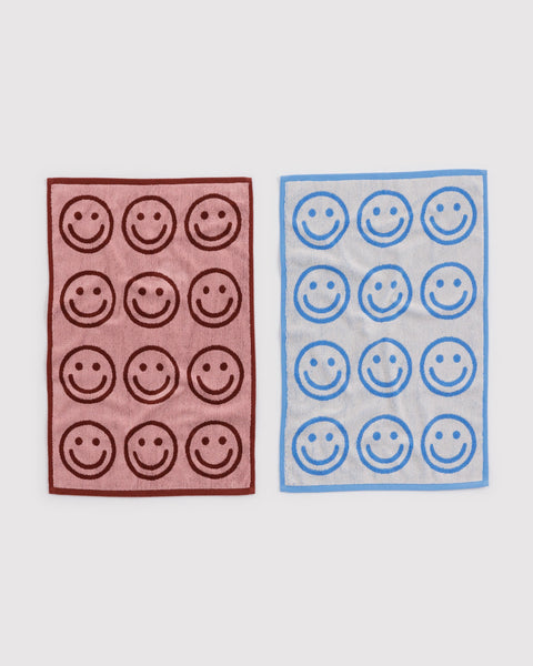 Baggu - Hand Towel Set of 2 - Sky Blue and Blush Happy