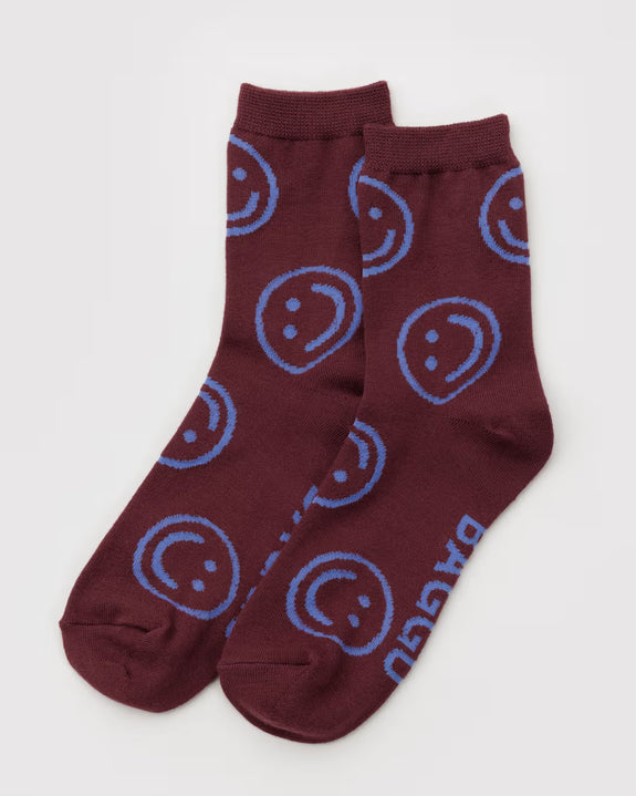 Baggu - Crew Sock - Mahogany Happy *PRE-ORDER dispatch after Oct 16th*
