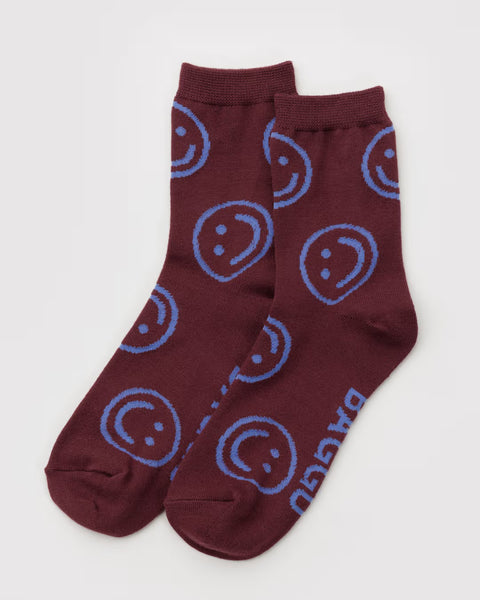 Baggu - Crew Sock - Mahogany Happy *PRE-ORDER dispatch after Oct 16th*