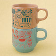 Decole - Walking Cat Mug - Stackable - Flower Garden