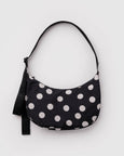 Baggu - Medium Nylon Crescent Bag - Black and Cream Polka Dot