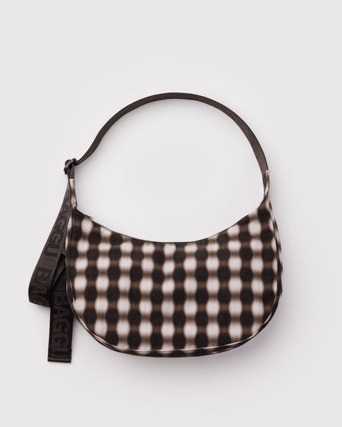 Baggu - Medium Nylon Crescent Bag - Blurred Gingham Brown