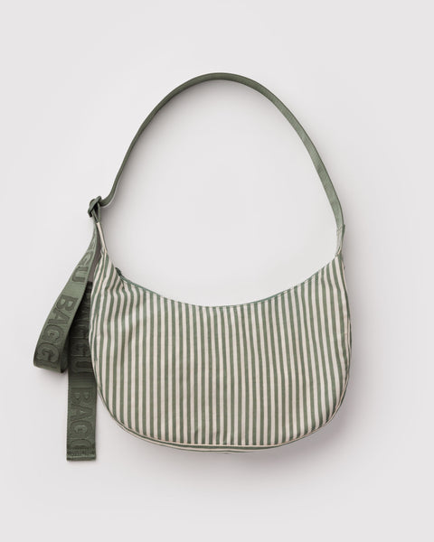 Baggu - Medium Nylon Crescent Bag - Sage Stripe