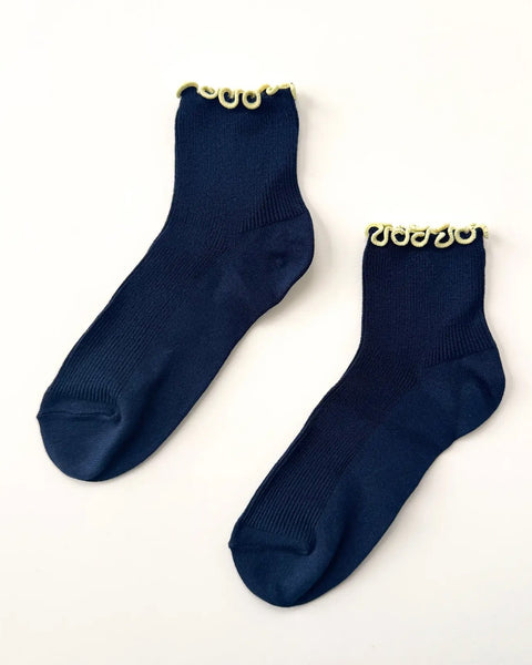 Le Bon Shoppe - Petite Ruffled Modal Socks - Navy and Butter