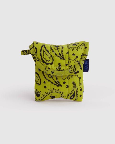 Baggu - Puffy Earbuds Case - Chartreuse Paisley - *PRE-ORDER FOR SHIPPING AFTER MONDAY OCTOBER 12TH*